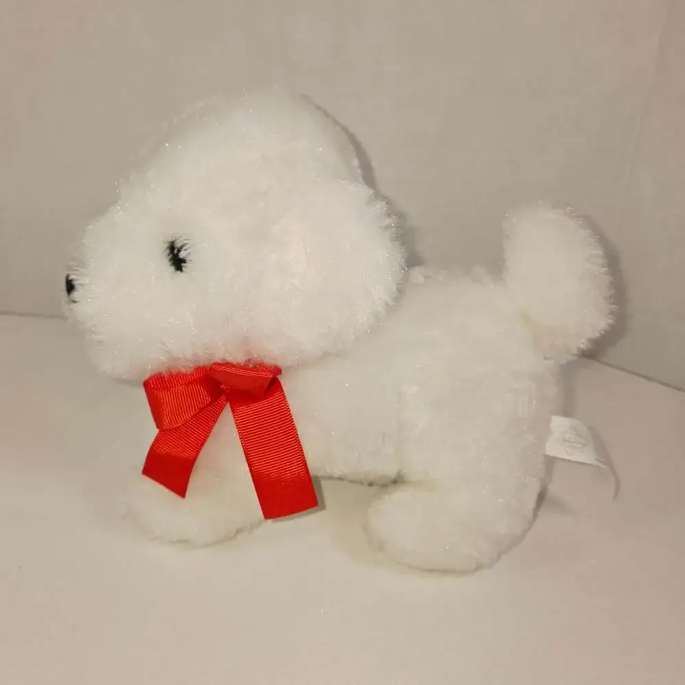 The Petting Zoo White Puppy Dog Plush with Red Ribbon